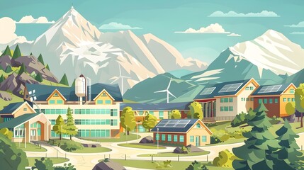 Illustrator's Vision of Schools and Universities Embracing Renewable Energy for a Sustainable Future