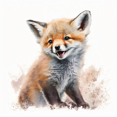 Smiling Baby Fox Digital Art, Cute Wildlife Animal Portrait, Joyful Fox Illustration for Wall Decor and Prints