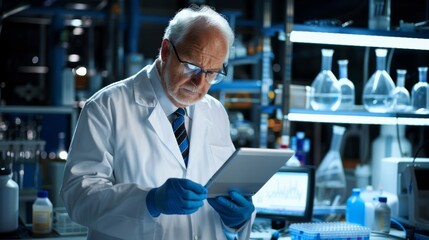 A Scientist Working on Tablet