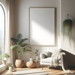 empty mock up frames On wall with armchair or planets