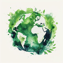 Vibrant Watercolor Earth Illustration, Eco-Friendly Green Planet Artwork, Global Environment Conservation, Earth Day	