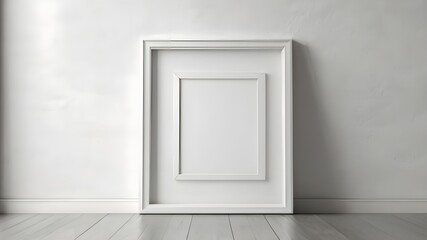 Simple design mock up frame on white wall 
