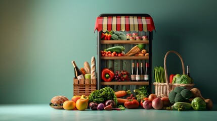 Fototapeta na wymiar A Colorful Grocery Stand Display