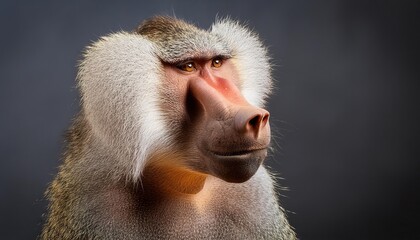  baboon close up head on black background - Powered by Adobe
