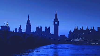 Historic London Silhouette Against a Cobalt Blue Sky - obrazy, fototapety, plakaty