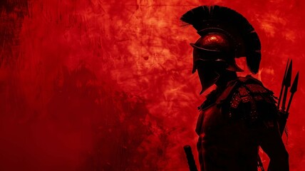Formidable Gladiator Silhouette Stands Against Bold Red Backdrop