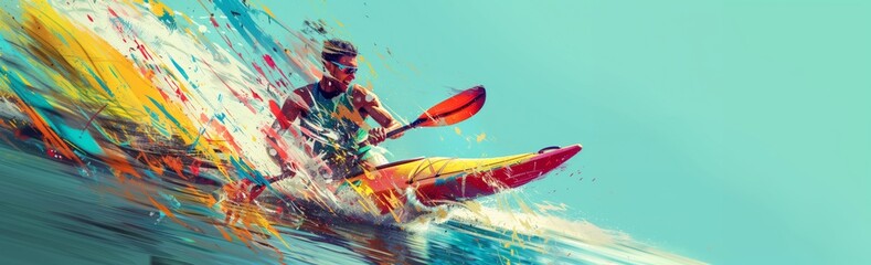 Dynamic kayaker in action on rapid waters