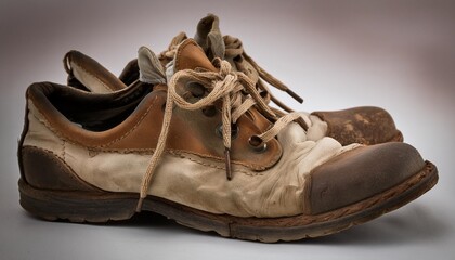 an old pair of casual shoes white background