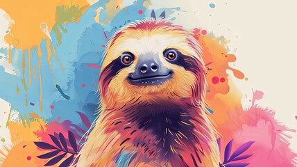 Fototapeta premium Minimalistic Sloth Masterpiece A Cute and Charming Doodle Style