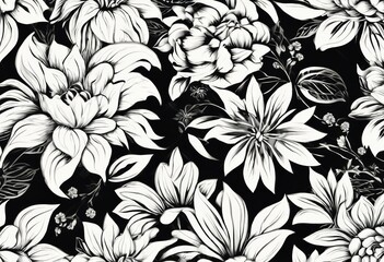 Obraz premium 'pattern seamless isolated oriental floral black background White Ornament Flower Vector Design Vintage Abstract Baroque Texture Classic Modern'