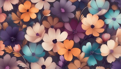 beautiful minimalist seamless pattern with cute colorful abstract flowers stock print illustration...