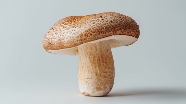 Close-up photo of a large brown mushroom with a white stem