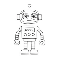 Cute robot character in doodle style. Hand drawn vector art.