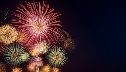 colorful fireworks with wide dark copy space
