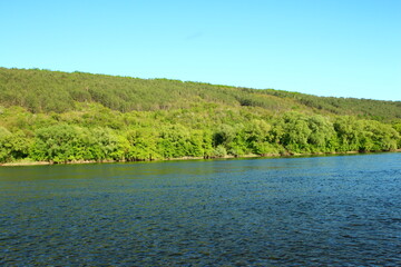 Obraz premium A body of water with trees in the background