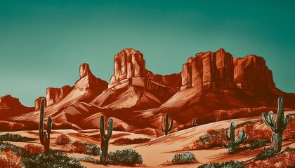 mountain desert texas background landscape engraving gravure style wild west western adventure explore inspirational vibe graphic art sketch drawn vector