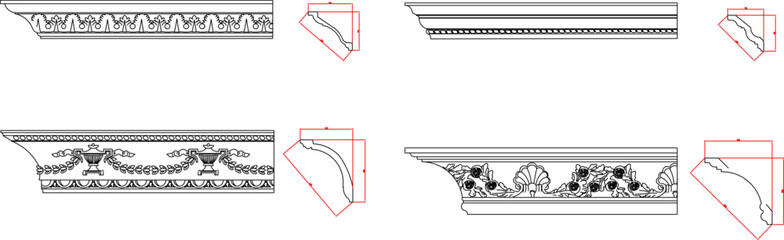 Detailed vector sketch illustration of neoclassical listplank design, classic ethnic vintage decor