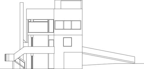 Vector sketch, detailed illustration of the design of a section of a modern apartment house building 