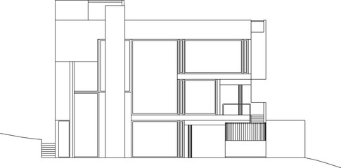Vector sketch, detailed illustration of the design of a section of a modern apartment house building