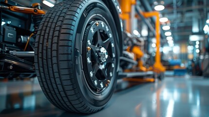 Fototapeta premium A bike with a large orange wheel and a silver hubcap