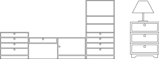 Detailed vector sketch drawing illustration of cupboard furniture design