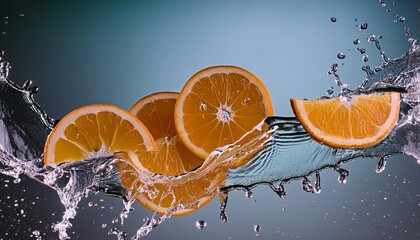 morceaux d oranges coupes avec mouvement d eclaboussure d eau jus d orange boisson nourriture...