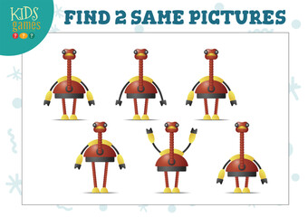 Find two same pictures kids game vector illustration