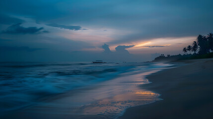 Fototapeta na wymiar Golden Twilight Serenity: A Captivating Seashore View in Sri Lanka