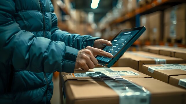 Logistics Workflow: Scanning Barcode on Box - Powered by Adobe