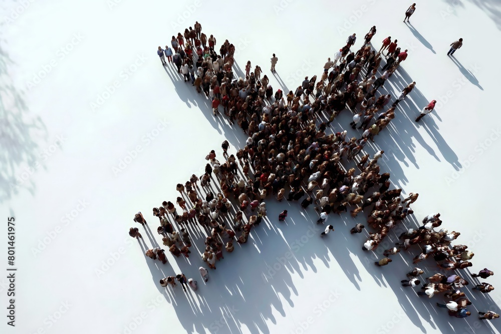 Wall mural aerial view of a crowd grouped in the shape of a cross