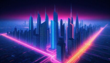 Abstract Futuristic Cityscape With Neon Lights And (12)