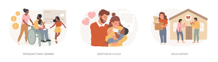 Family law isolated concept vector illustration set.