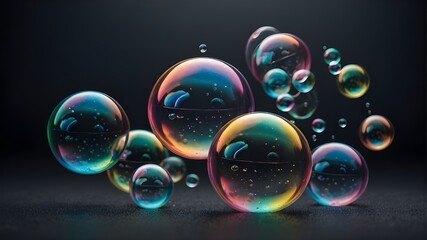 Naklejka premium Realistic soap bubbles in vector format on a clear backdrop