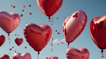 Valentine's Day heart balloons isolated on a clear background.