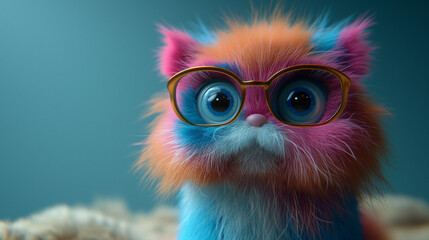 Colorful Stylized Fantastical Feline with Glasses