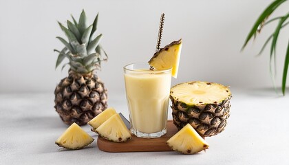 pineapple smoothie a healthy fresh fruit drink in a glass on the table