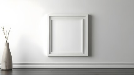 Mock up frame on white wall background 