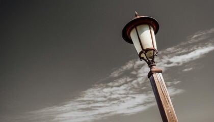 blue sky and worn vintage street lamp