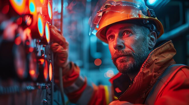 Dynamic shot of a safety officer conducting a last check of fire safety equipment, testing a smoke detector