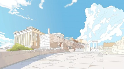 Serene Illustration of  Athens With Clear Blue Sky
