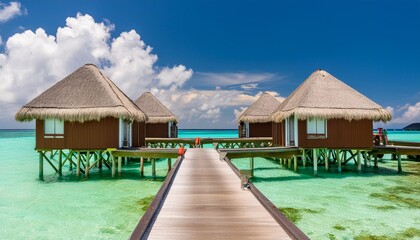 overwater villas on tropical atoll island for holidays vacation travel and honeymoon generative ai