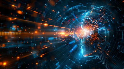 Obraz premium A digital image of a person's head illuminated by a sideward radiant light