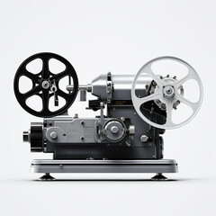Vintage Film Projector on Plain White Background, AI Generation