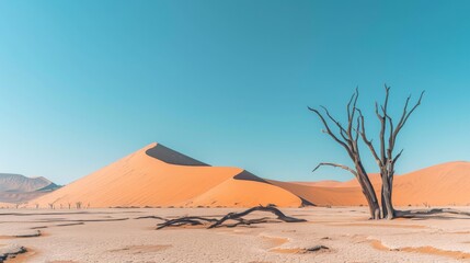 World Desert Day Serenity: Symmetrical Sossusvlei Landscape with Dunes and Dead Trees - Powered by Adobe
