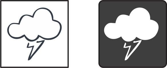 Thunderstorm icon set. Storm weather cloud lightning vector symbol. rain thunder sign in filled and outlined style.