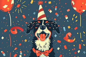 A dog celebrating 4th of July in the style of minimalistic flat illustration