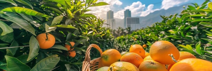 Celebrating National Orange Juice Day with Miami's Urban Skyline View from an Orange Grove