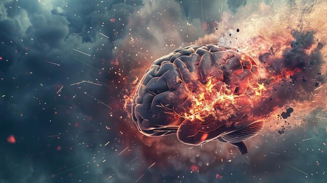 information overload human brain exploding with overwhelming data from media and social networks conceptual 3d illustration