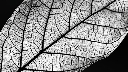 intricate leaf venation patterns high contrast black and white macro photography organic texture background digital illustration