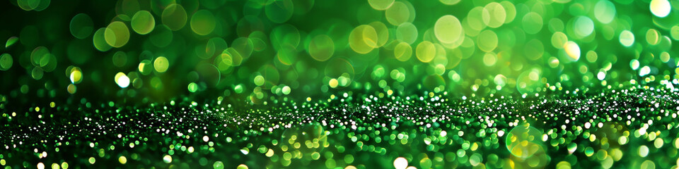 Obraz premium Basil Green Glitter Defocused Abstract Twinkly Lights Background, glowing blurred lights in fresh basil green shades.